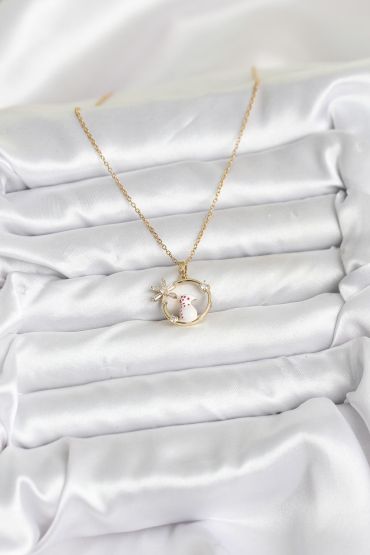 316L Çelik Zincir Gold Zirkon Taşlı Yılbaşı Temalı Kadın Kolye - TJ-BKO10704