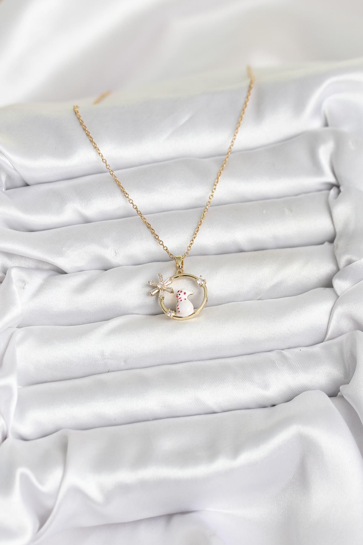 316L Çelik Zincir Gold Zirkon Taşlı Yılbaşı Temalı Kadın Kolye - TJ-BKO10704