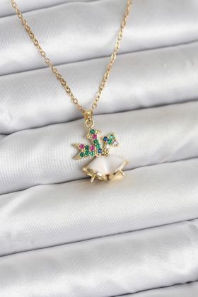 316L Çelik Zincir Gold Renk Chirtsmas Bell Model Yılbaşı Temalı Kadın Kolye - TJ-BKO10706