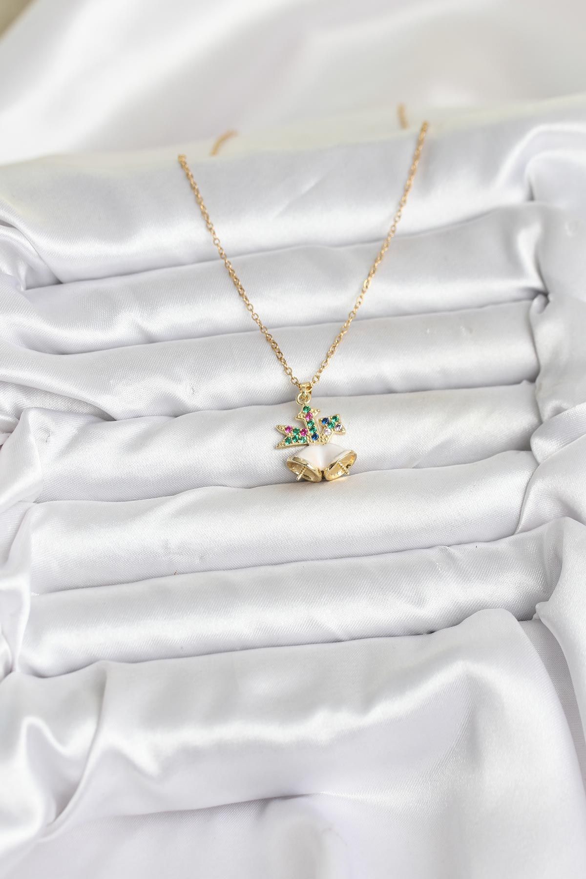 316L Çelik Zincir Gold Renk Chirtsmas Bell Model Yılbaşı Temalı Kadın Kolye - TJ-BKO10706