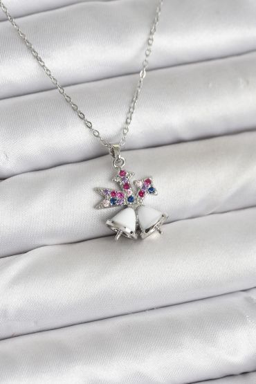 316L Çelik Zincir Gümüş Renk Chirtsmas Bell Model Yılbaşı Temalı Kadın Kolye - TJ-BKO10707