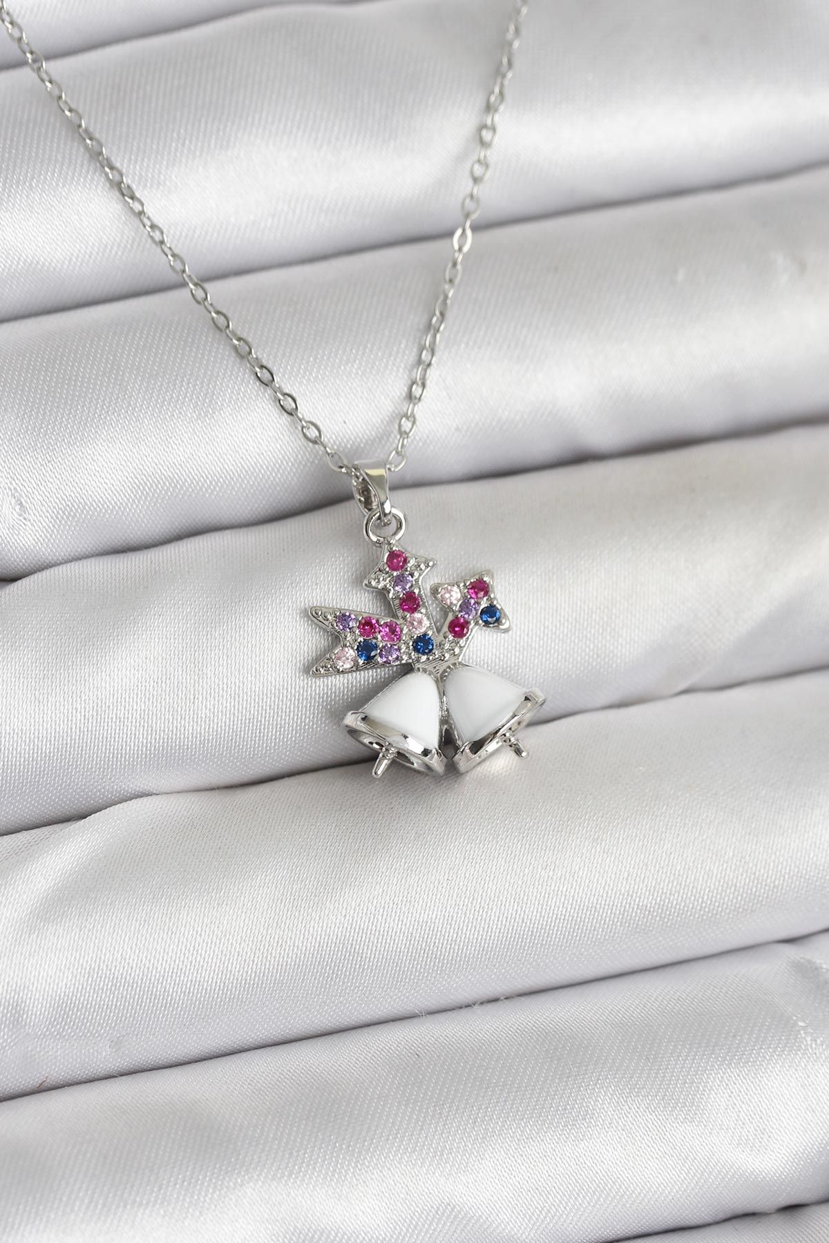 316L Çelik Zincir Gümüş Renk Chirtsmas Bell Model Yılbaşı Temalı Kadın Kolye - TJ-BKO10707