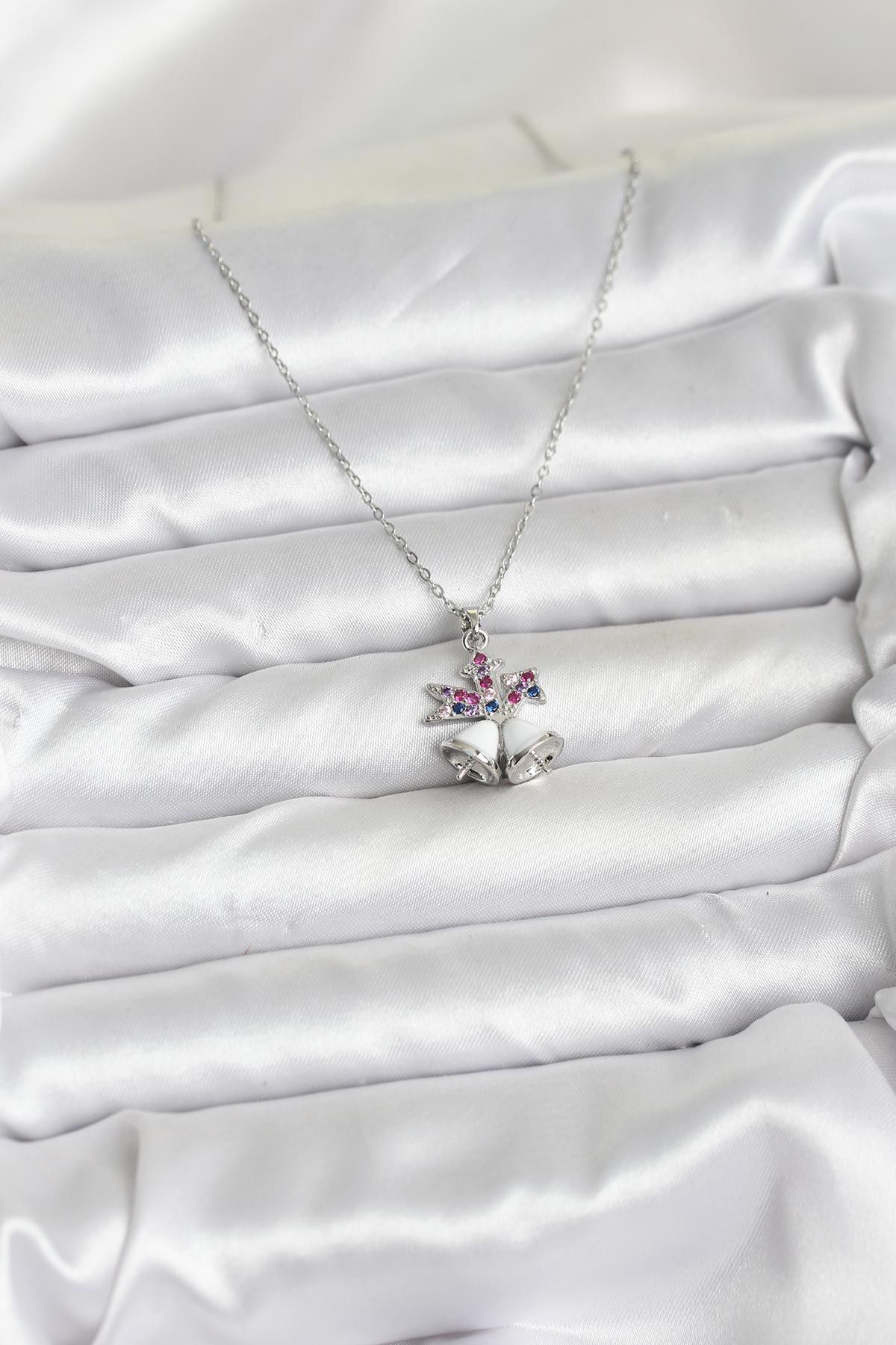 316L Çelik Zincir Gümüş Renk Chirtsmas Bell Model Yılbaşı Temalı Kadın Kolye - TJ-BKO10707