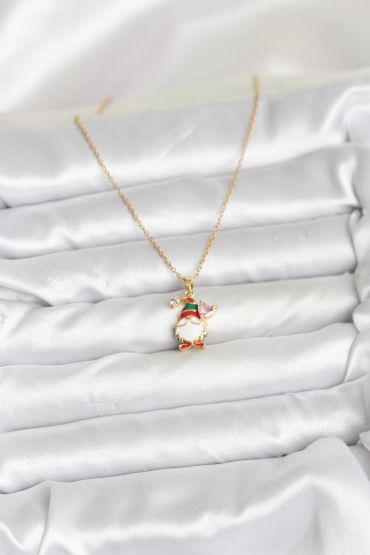 316L Çelik Zincir Gold Renk Yılbaşı Teması Kadın Kolye - TJ-BKO10708