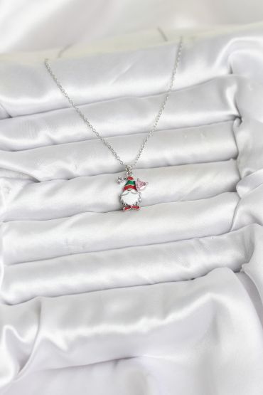 316L Çelik Zincir Gümüş Renk Yılbaşı Teması Kadın Kolye - TJ-BKO10709