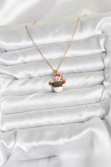 316L Çelik Zincir Gold Renk Kardan Adam Figürlü Yılbaşı Temalı Kadın Kolye - TJ-BKO10712