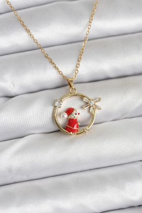 316L Çelik Zincir Gold Zirkon Taşlı Yılbaşı Tema Kadın Kolye - TJ-BKO10718