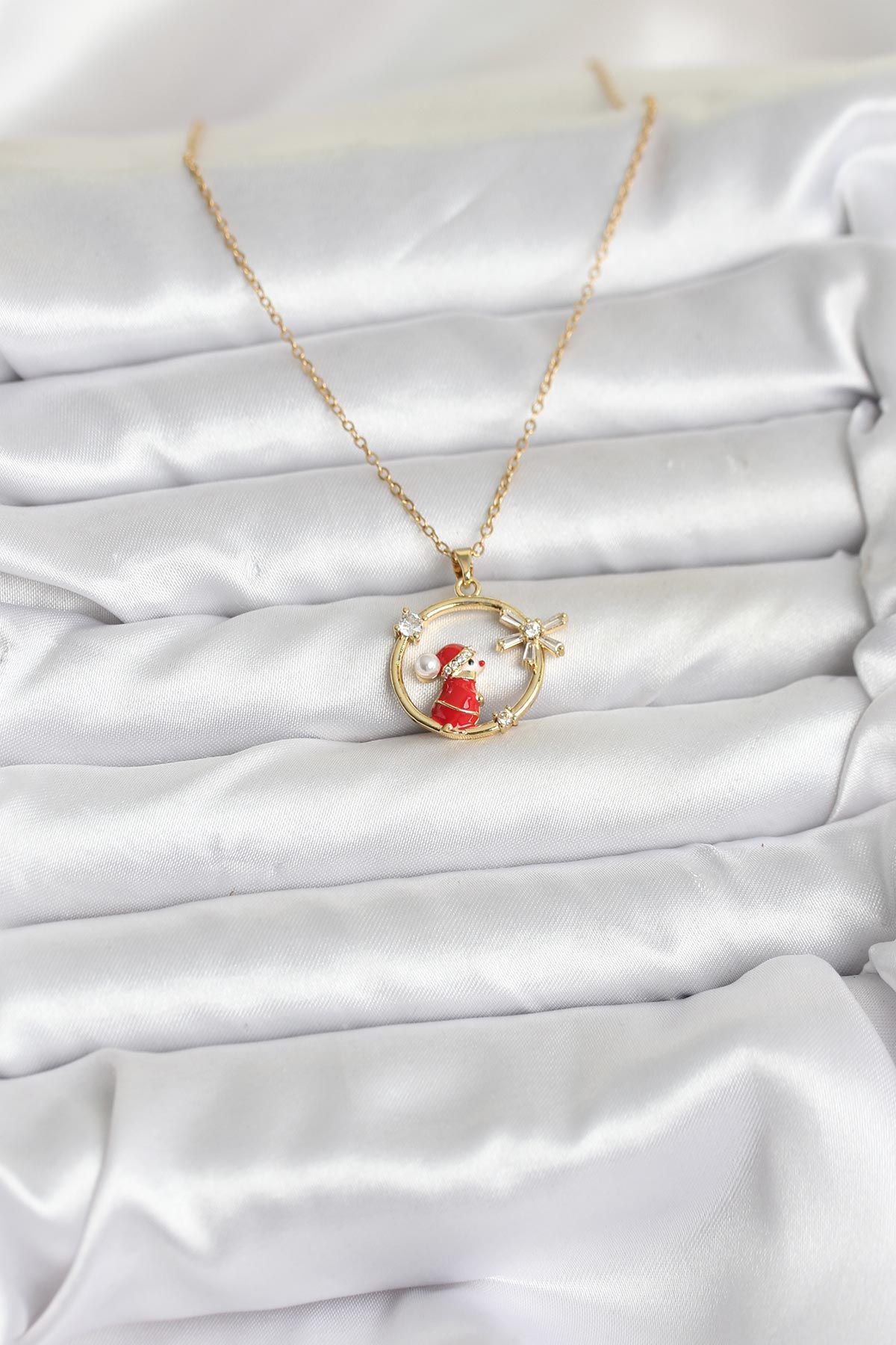 316L Çelik Zincir Gold Zirkon Taşlı Yılbaşı Tema Kadın Kolye - TJ-BKO10718