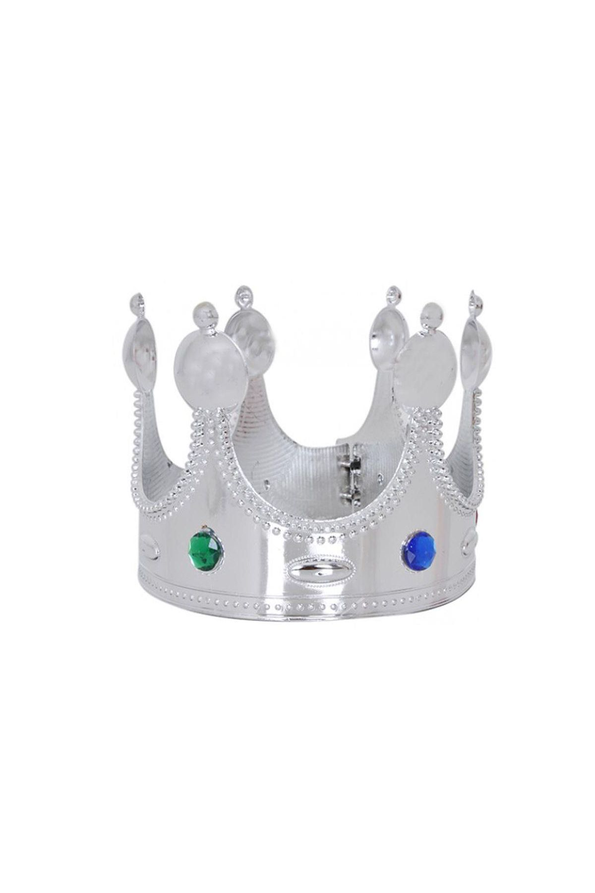Plastik Kral Tacı Gümüş Renk Yetişkin 55 cm