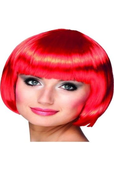 Kırmızı Renk Parti Peruğu Küt Saç