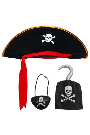 Kadife Kaptan Jack Korsan Şapkası Korsan Eli ve Korsan Göz Maskesi Çocuk Boy