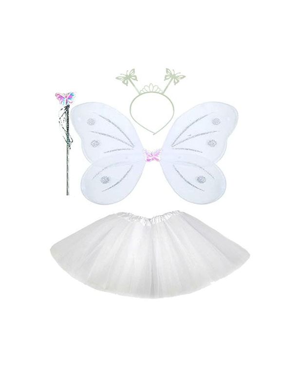 Beyaz Kelebek Kostümü - Beyaz Kelebek Kostüm Aksesuar Seti 4 Parça