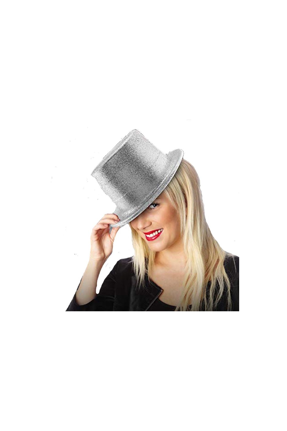 Gümüş Renk Uzun Plastik Simli Parti Şapkası