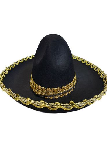Altın Renk Şeritli Meksika Mariachi Latin Şapkası 55 cm Çocuk