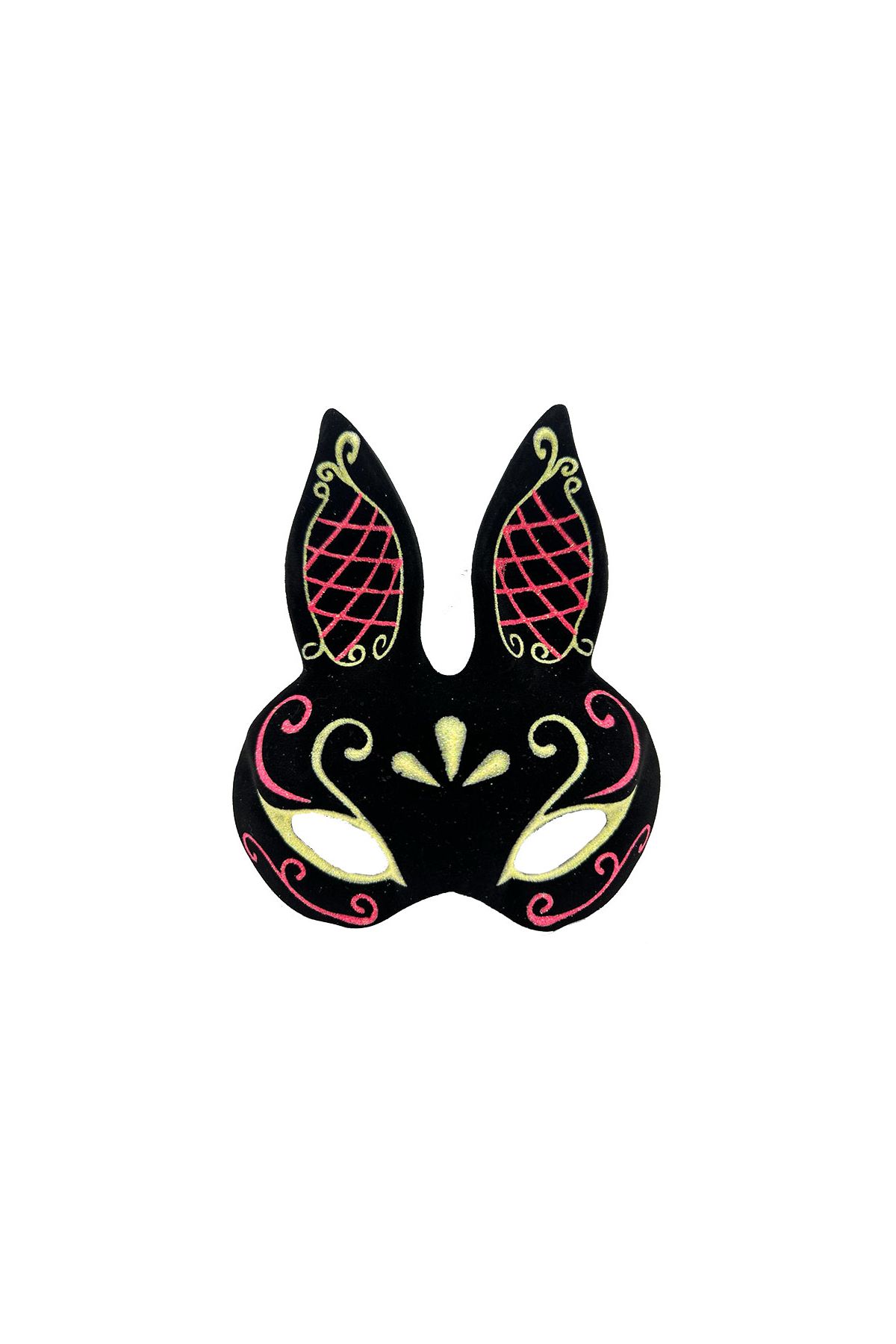 Siyah Renk Kırmızı Gold Simli Siyah Süet Kaplama Tavşan Maskesi 18x16 cm