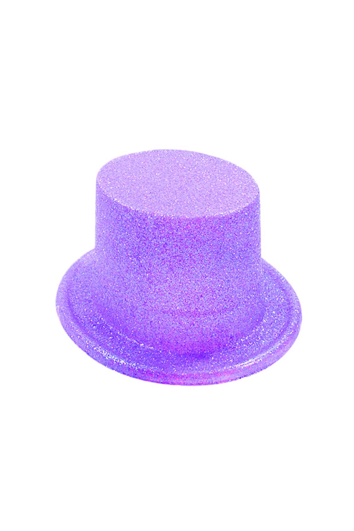 Floresan Mor Renk Simli Uzun Fötr Melon Şapka 12 cm