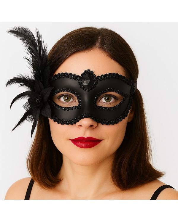 Siyaat Renk Yandan Tüylü Güllü Parti B Venedik Maskesi 16x22