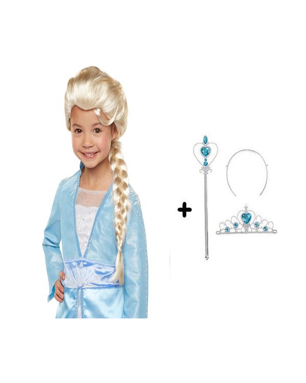 Örgülü Karlar Ülkesi Frozen Elsa Peruğu Tacı ve Sopası Çocuk Boy