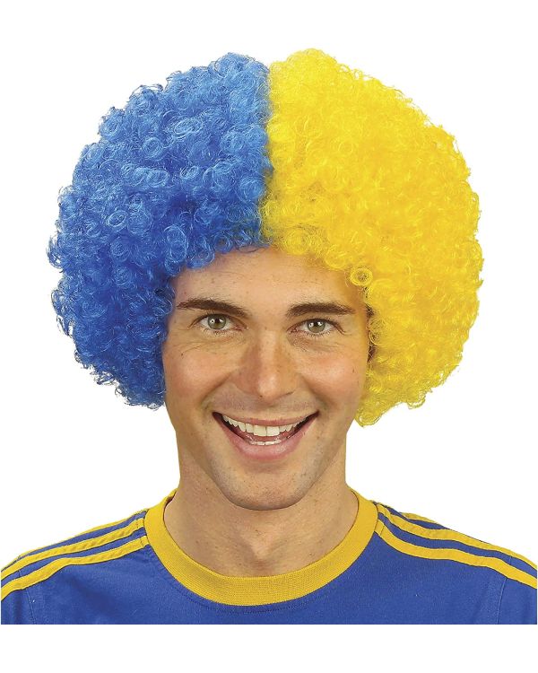 Sarı Lacivert Kıvırcık Afro Bonus Peruk Taraftar Bonus Saç