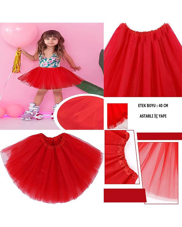 Kırmızı Renk Tütü Etek Bale Eteği Gösteri Eteği Çocuk Bebek Boy