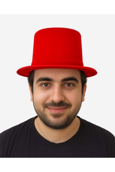 Kırmızı Renk Plastik Nubuk Kadife Flok Kaplama Fötr Şapka 11 cm