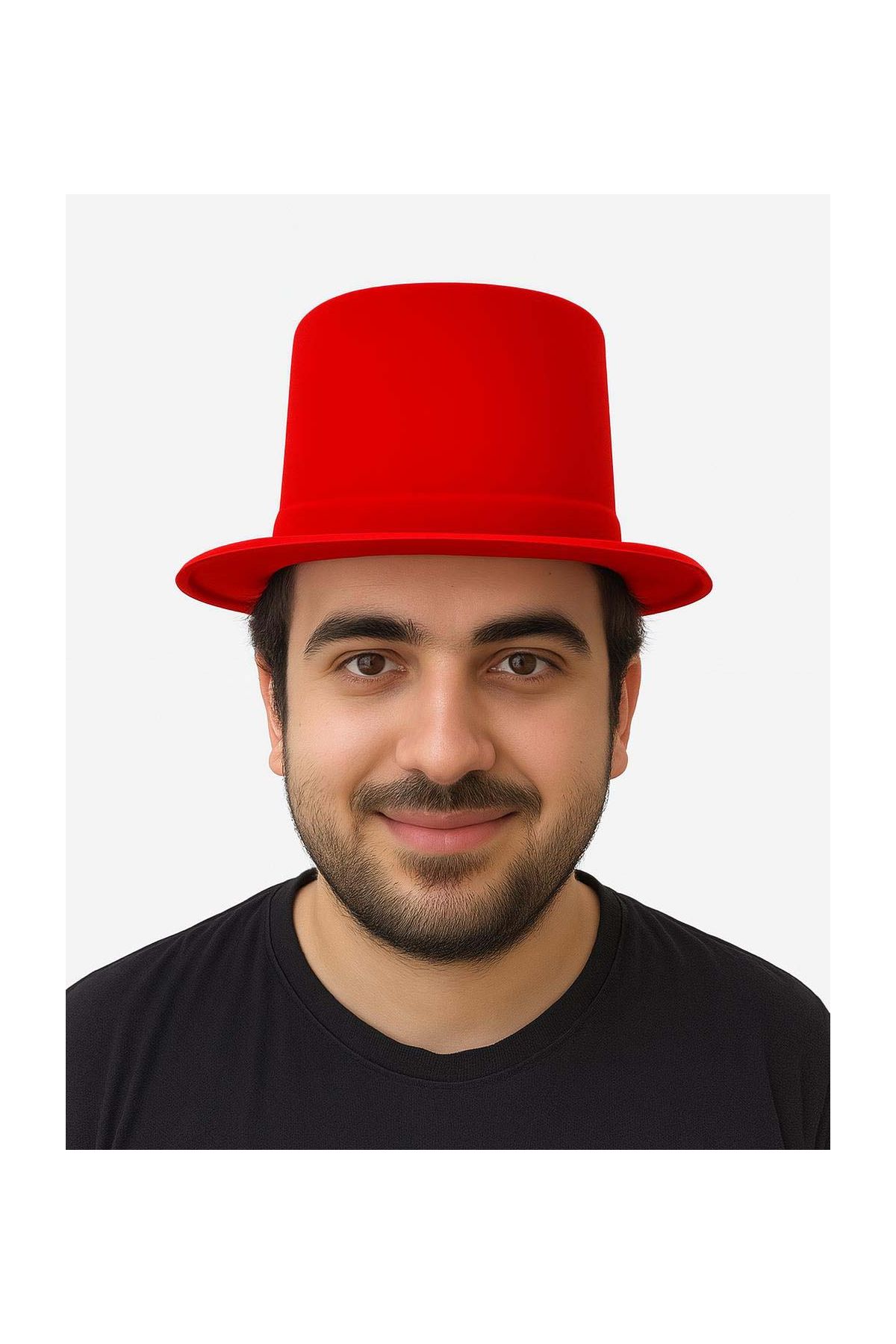 Kırmızı Renk Plastik Nubuk Kadife Flok Kaplama Fötr Şapka 11 cm