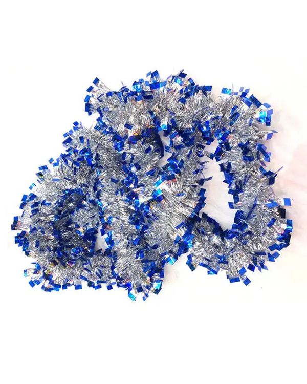 Mavi Gümüş Renk 4 cm Genişlik Garland Çift Renk Sim Süs 180 cm