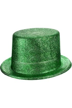 Yeşil Renk Parıltılı Simli Fötr Silindir Parti Şapkası