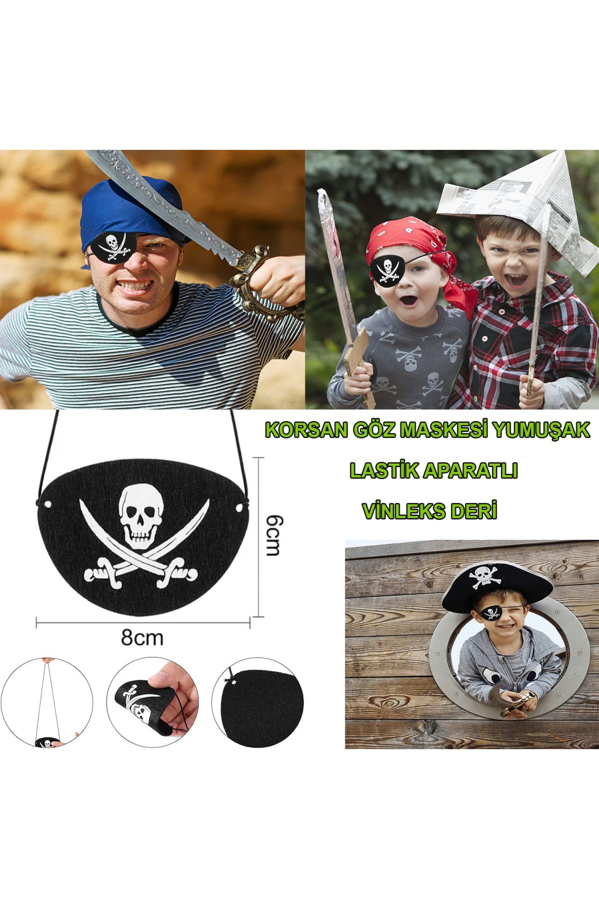 İthal Vinleks Deri Korsan Göz Bandı - Lastikli &amp Yumuşak