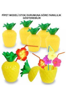 Ananas Hawaii Luau ha Pipetli İçecek Kabı Bardak 10x13 cm 1 Adet