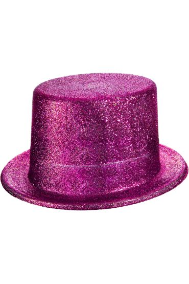 Fuşya Pembe Renk Parıltılı Simli Fötr Silindir Parti Şapkası