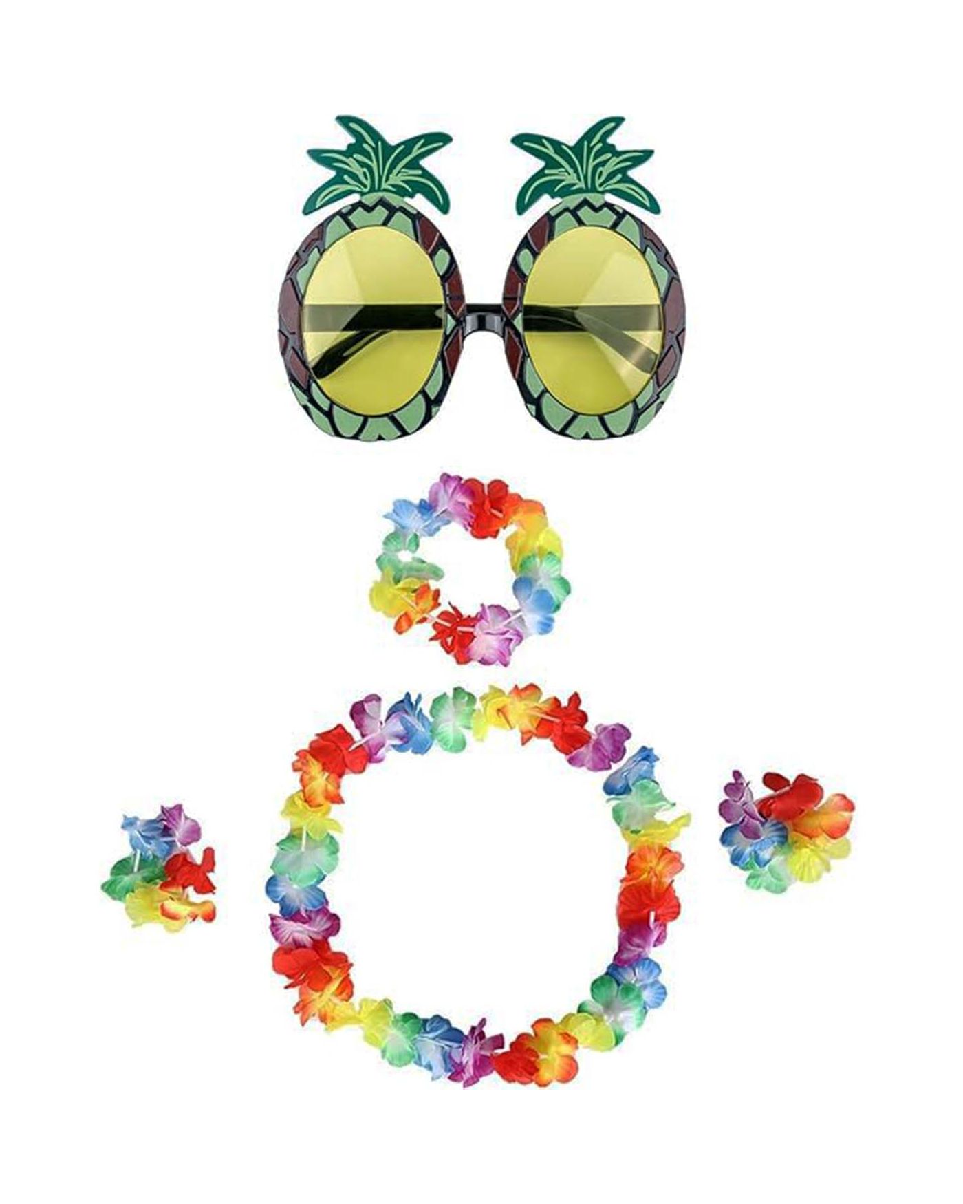 Renkli Ananas Gözlük, Taç, Kolye ve Bileklik Seti