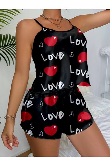 Ask Temalı Kalp Desenli  Saten Şortlu Gecelik