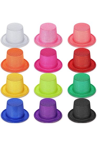 Karışık Renk Simli Silindir Parti Şapkaları (12 Adet)