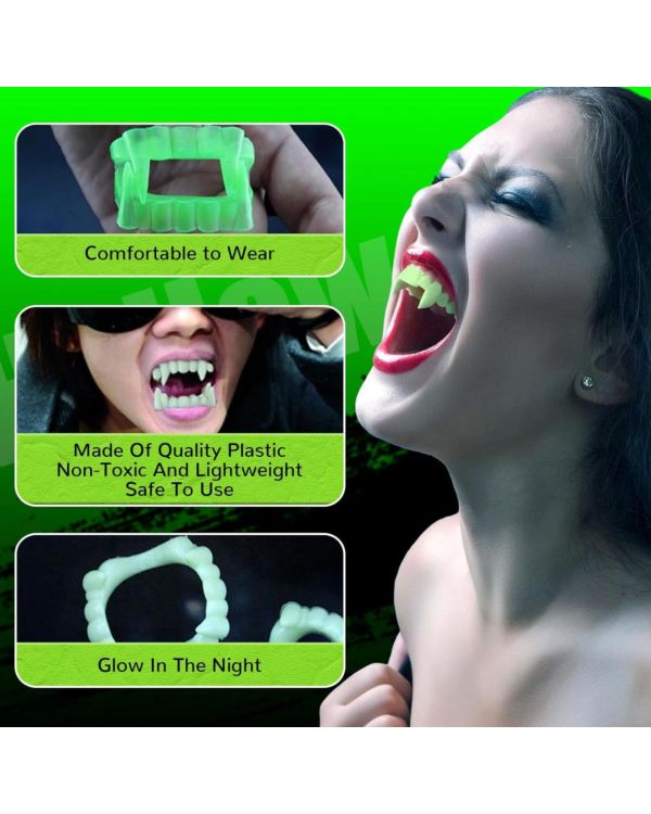 Karanlıkta Parlayan Fosforlu Çift Damak Takma Vampir Dişi