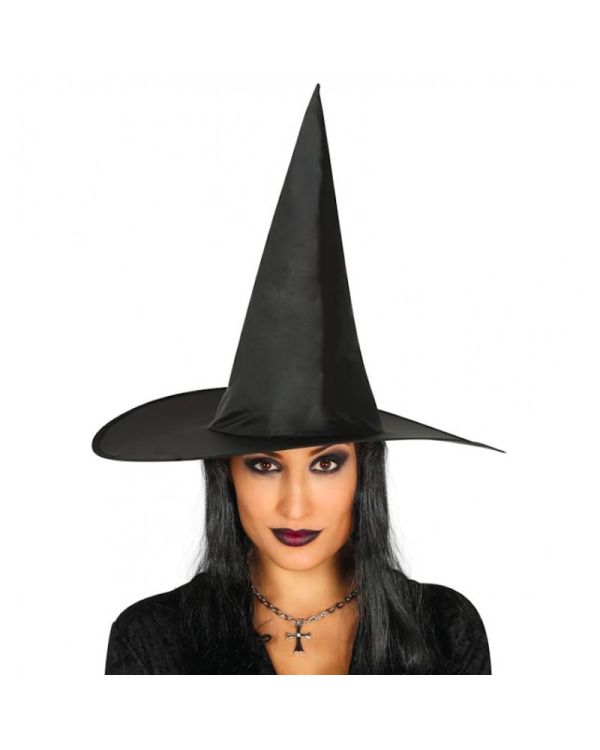 Yetişkin Boy Siyah Cadı Şapkası ve Uzun Siyah Cadı Peruğu