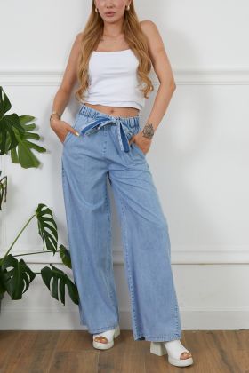 Kadın Rahat Kesim Beli Lastikli İ̇nce Kot Pantolon