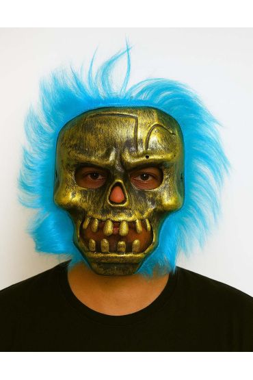 Wild Skull - Bakır Kafatası Turkuaz Saçlı İskelet Maske