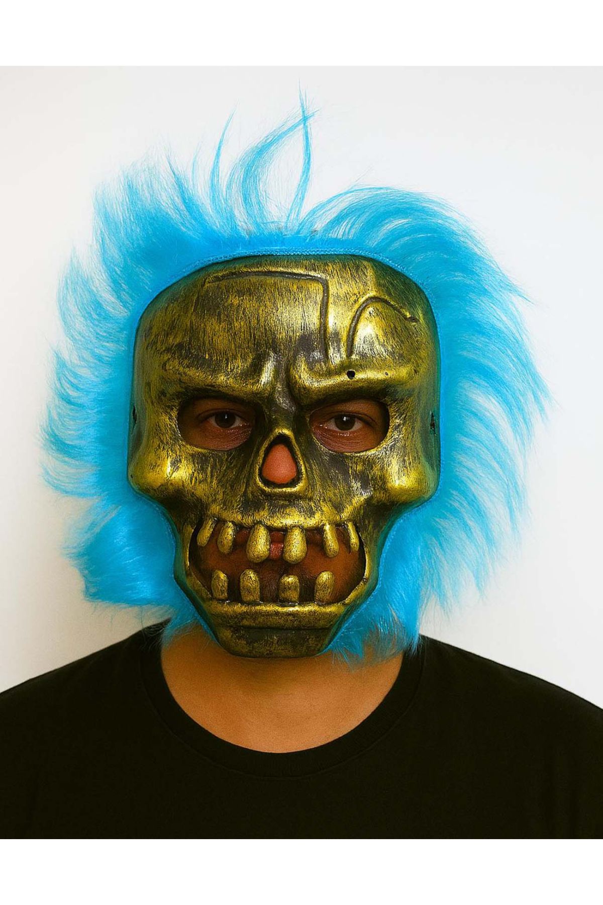 Wild Skull - Bakır Kafatası Turkuaz Saçlı İskelet Maske