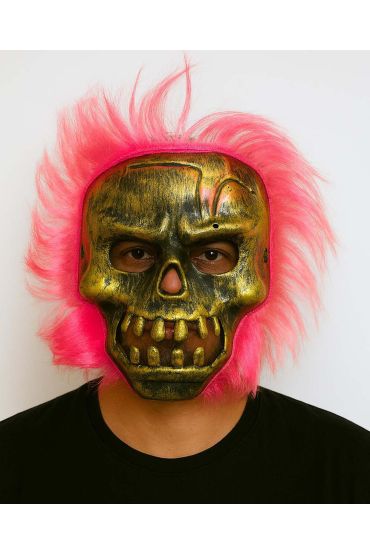 Wild Skull - Bakır Kafatası Pembe Saçlı İskelet Maske