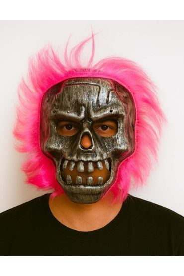 Wild Skull - Gümüş Kafatası Pembe Saçlı İskelet Maske