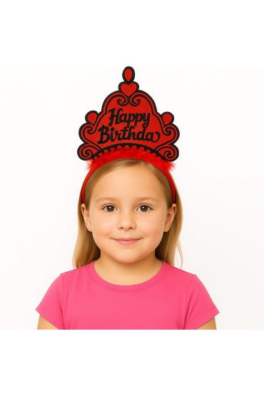 Kırmızı Happy Birthday Prenses Tacı – Doğum Günü Taç Aksesuarı
