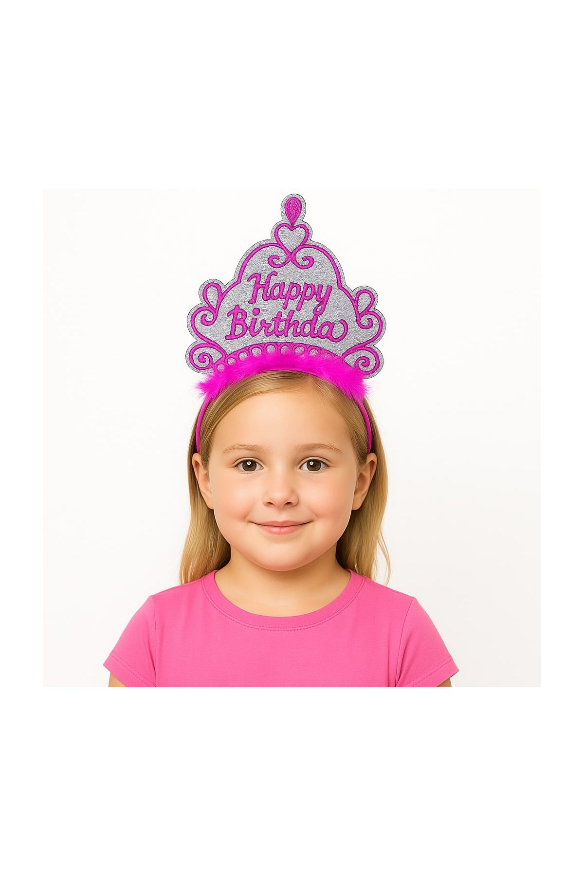 Pembe Happy Birthday Prenses Tacı – Doğum Günü Taç Aksesuarı