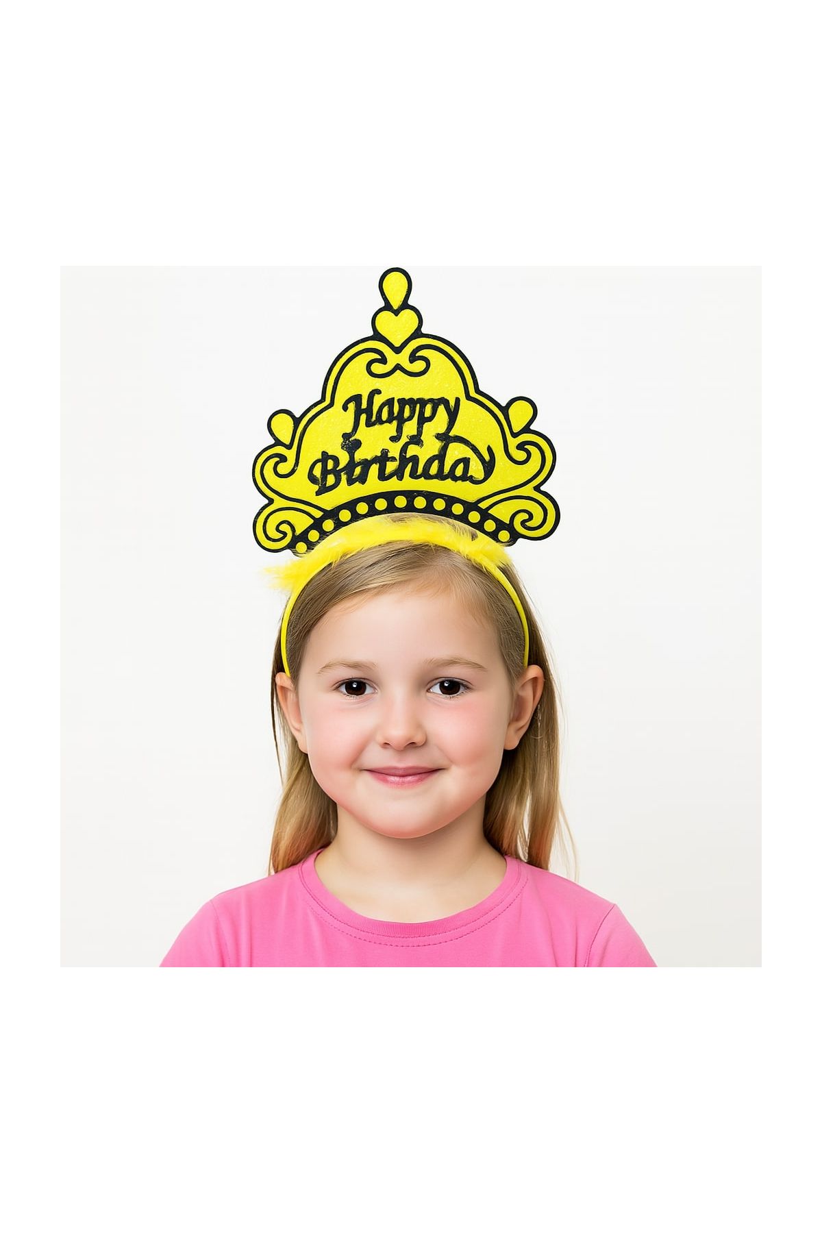 Sarı Happy Birthday Prenses Tacı – Doğum Günü Taç Aksesuarı