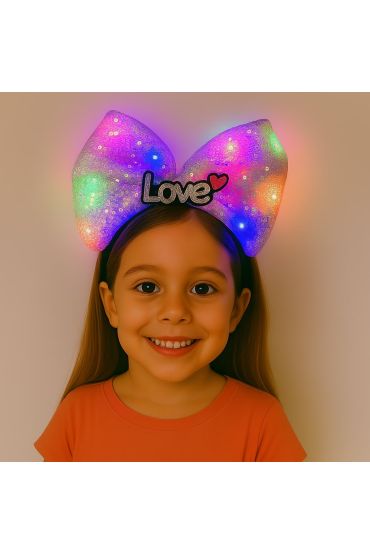 LED Işıklı Love Yazılı Mor Fiyonk Taç – Kız Çocuk Parti Tacı