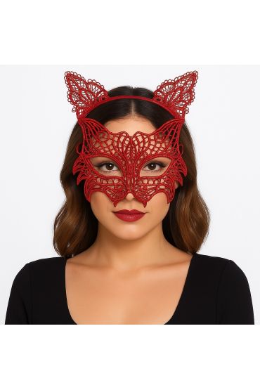 Kırmızı Dantel Kedi Maskesi ve Dantel Taç Seti 8 No – Kadın Kostüm Aksesuarı