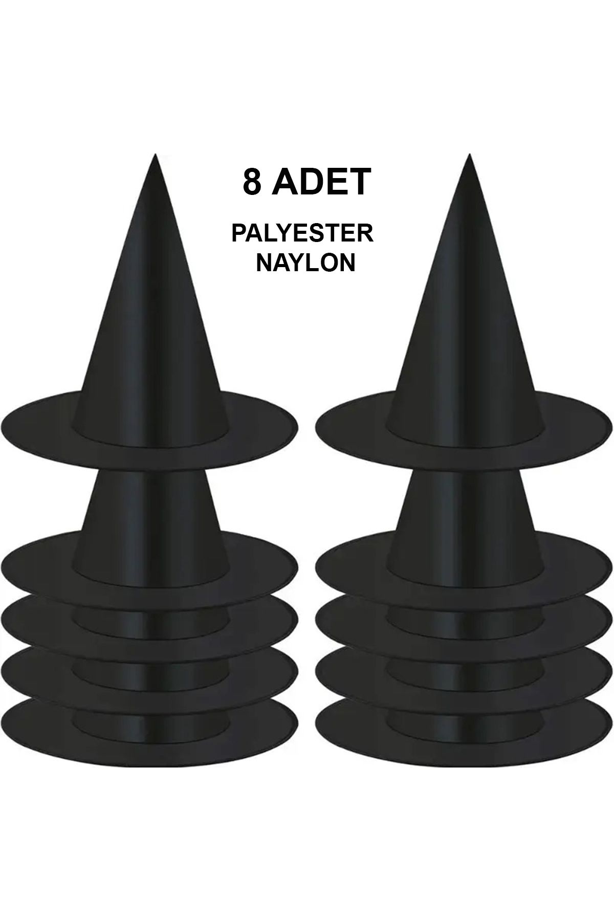 8 Adet Siyah Cadı Şapkası – Yetişkin &amp Çocuk Kostüm Aksesuarı