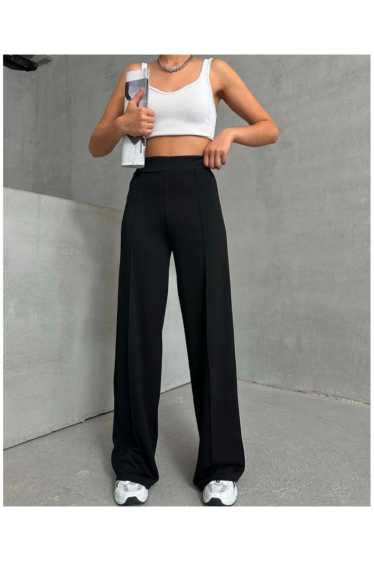 önü çımalı pantolon siyah