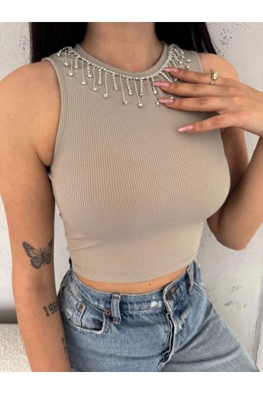 fitilli kaşkorse yakası zincirli atlet vizon