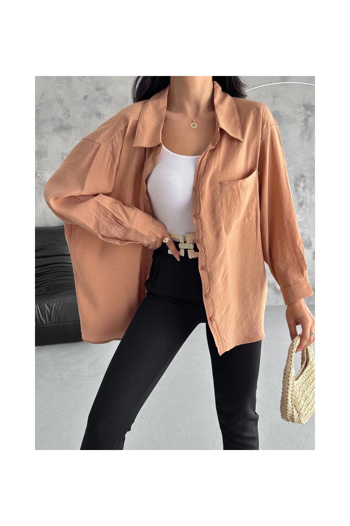 Modal oversize cepli gömlek